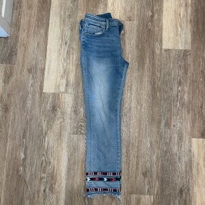 Jeans with stitched pattern on bottom